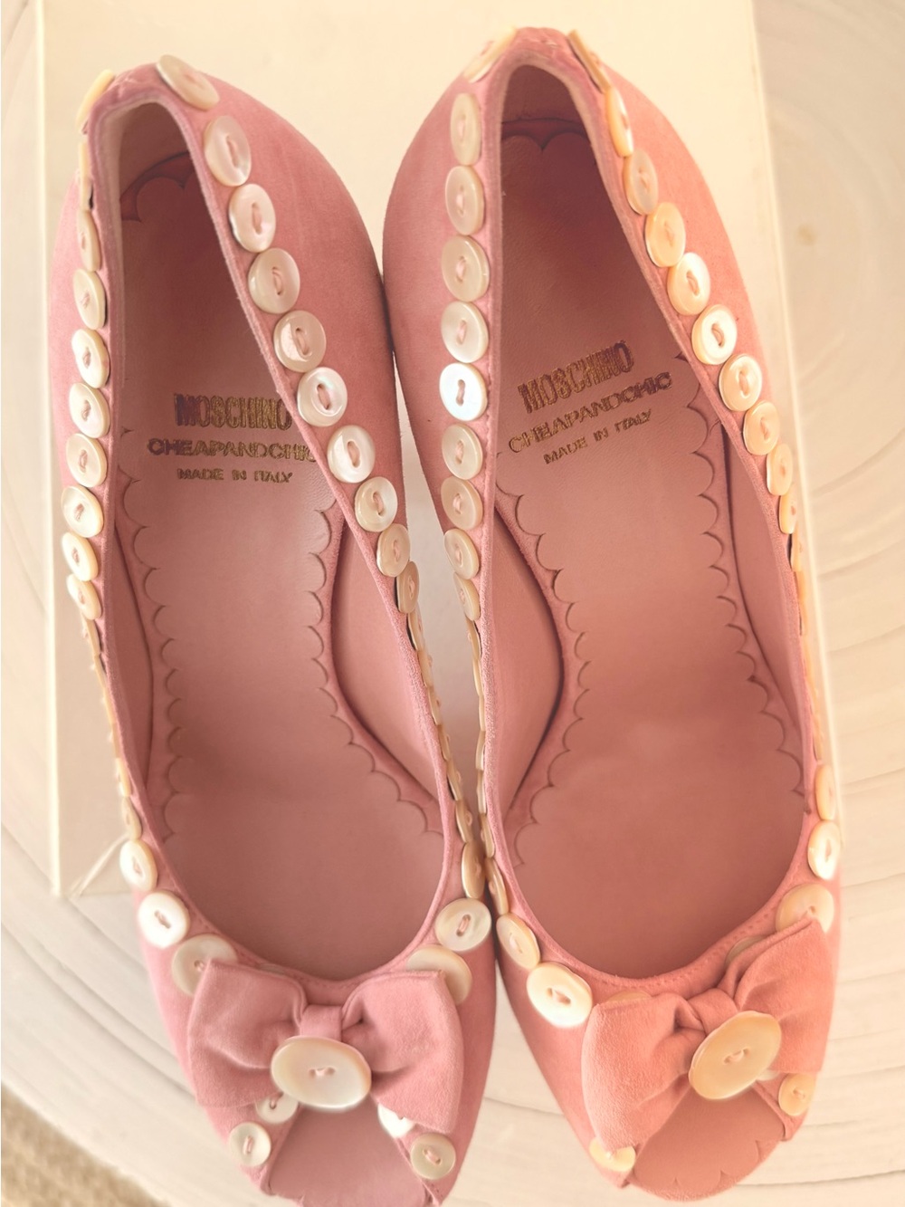 Moschino Pink Bow & Pearl-Trim Ballet Flats